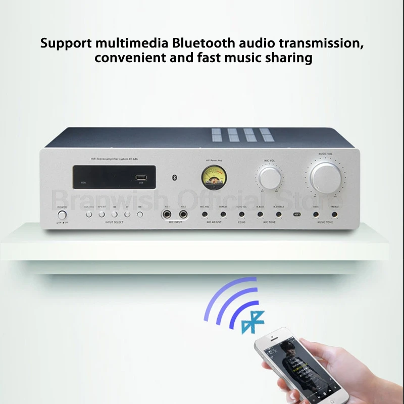 AMPLIFICADOR Bluetooth 5,0 de 300Wx2, sistema de sonido HiFi, amplificador THD 0,1% micrófono/USB/AUX/DVD/óptico/Coaxial para Karaoke en casa, teatro, escenario de DJ - imagen 4