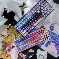 Panty & Stocking con liguero, juego de teclas, tallado lateral, PBT, PC, translúcido, perfil de cereza, tapas de teclado para accesorio de teclado