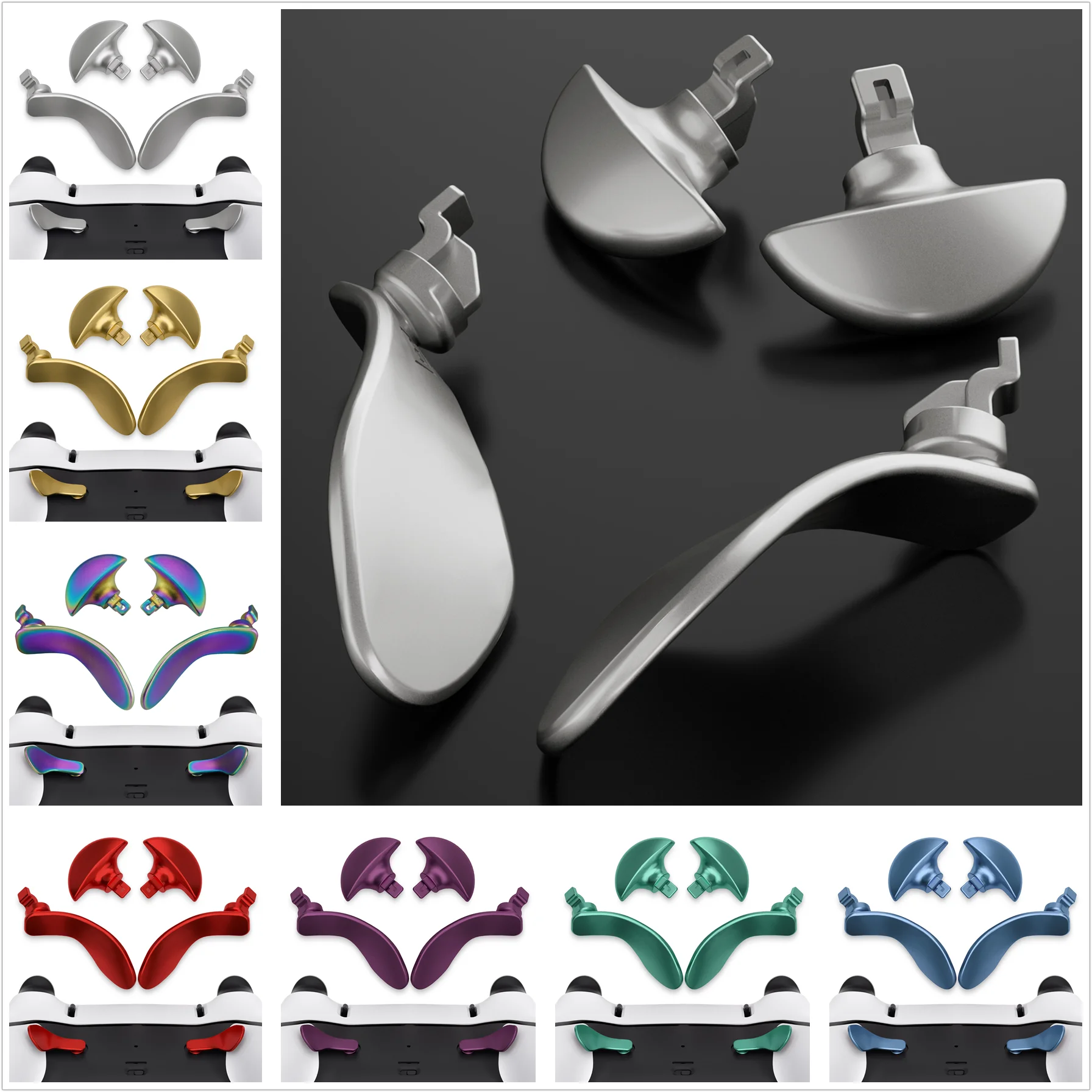 Paletas traseras eXtremeRate para controlador ps5 Edge, botones traseros de metal intercambiables de repuesto de 4 piezas - Plata metalizada - imagen 2