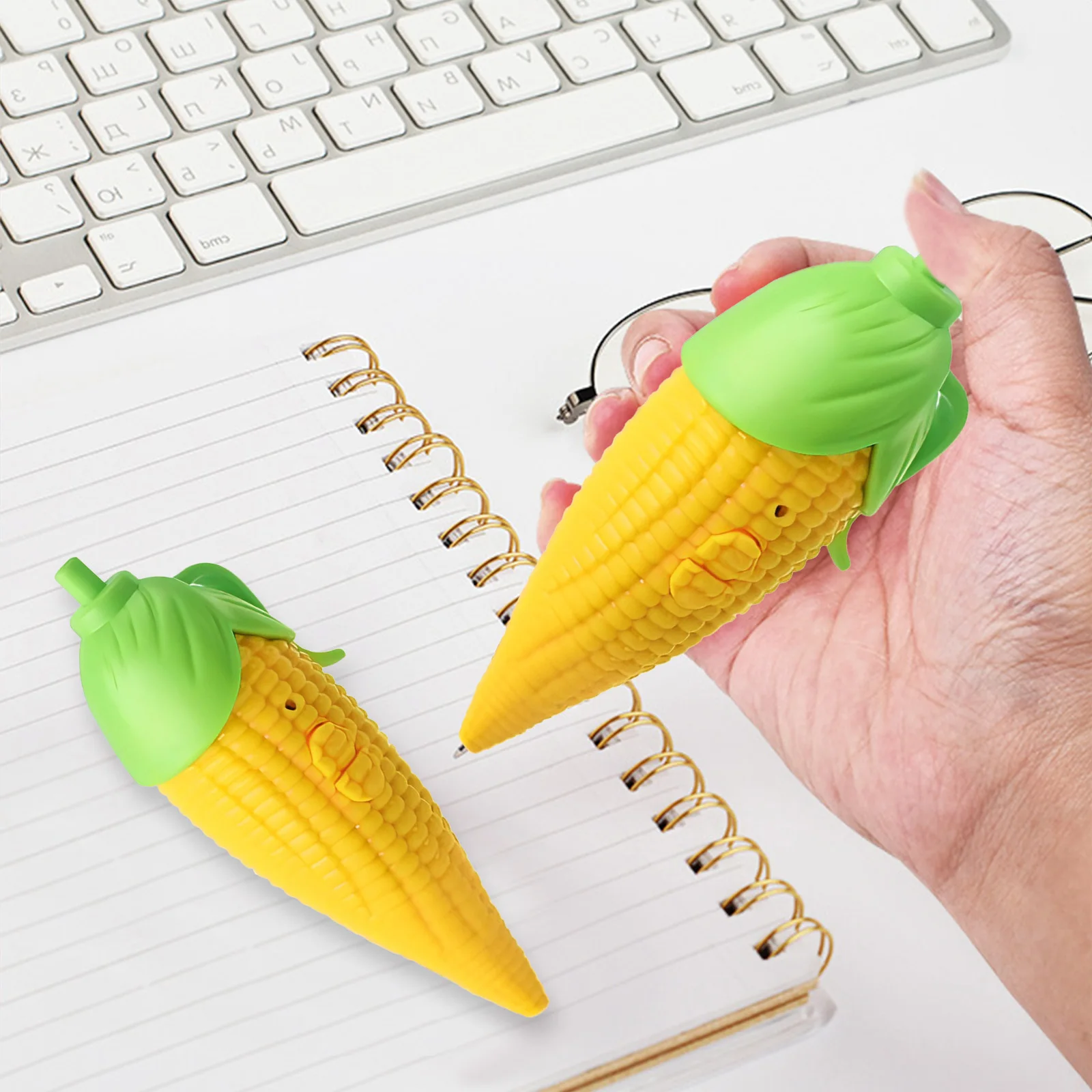Lindo dispositivo grabador en forma de maíz, bolígrafo de escritura suave para niños, bolígrafo grabador de voz, suministros escolares