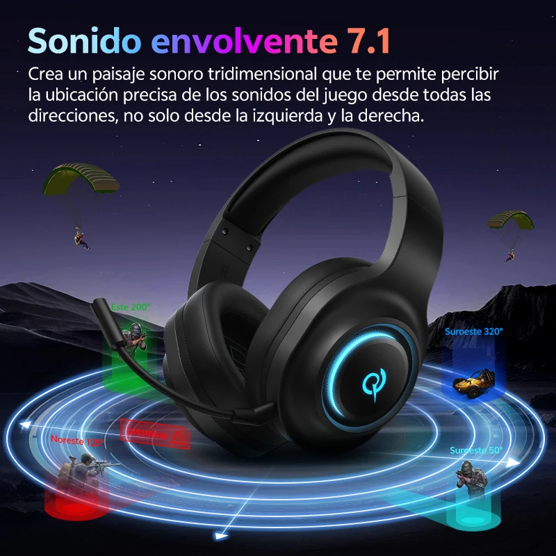 Envío desde ES/PL auriculares sobre la oreja Bluetooth 6,0 QCY V200 auriculares inalámbricos trimodos 7,1 sonido envolvente auriculares RGB para juegos - imagen 4