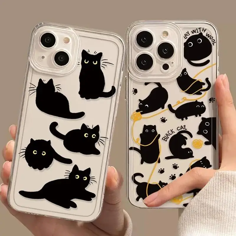 Funda para Samsung Galaxy A54 A55 A23 A24 A33 A52 A52S A53 M23 M54 A05S A15 A25 A14 A35 A31 A51 A71 A72 A73 carcasa gato negro - imagen 2