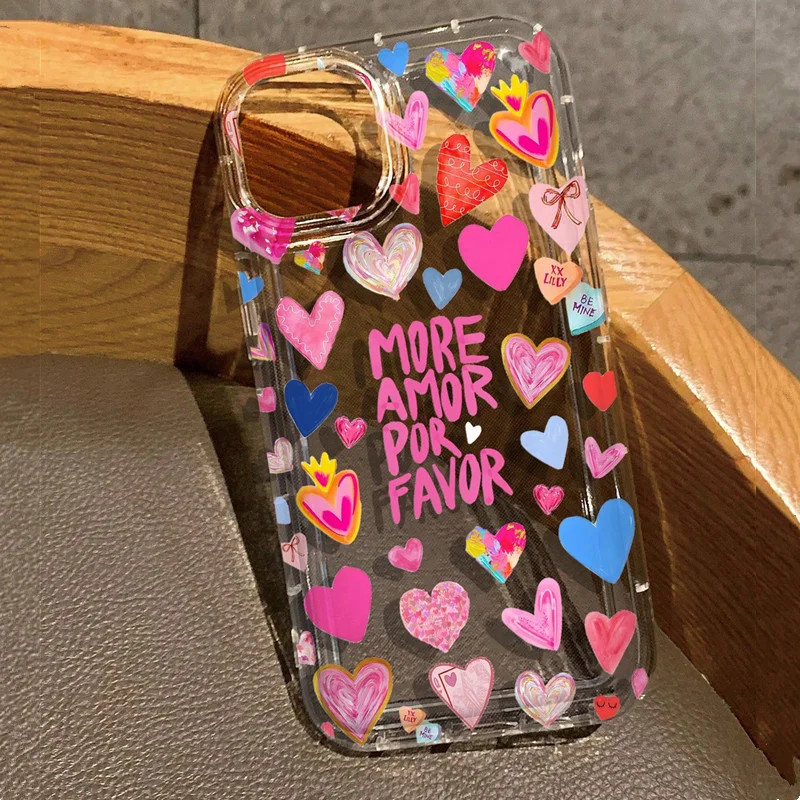 Amor corazón más Amor Por Favor TPU funda de teléfono para iPhone 16 Pro MAX 17 Air 14 15 13 11 12 Mini XS SE20 XR 16e 8 Plus cubierta transparente - imagen 4