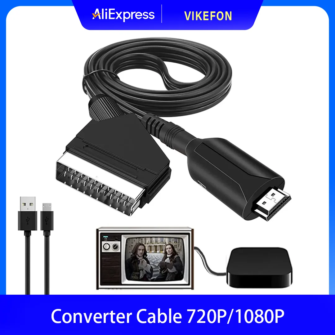 Cable convertidor compatible con SCART a HDMI, interruptor de 720P/1080P, adaptador convertidor de Audio y vídeo con salida HD, para enchufe Sky Box STB