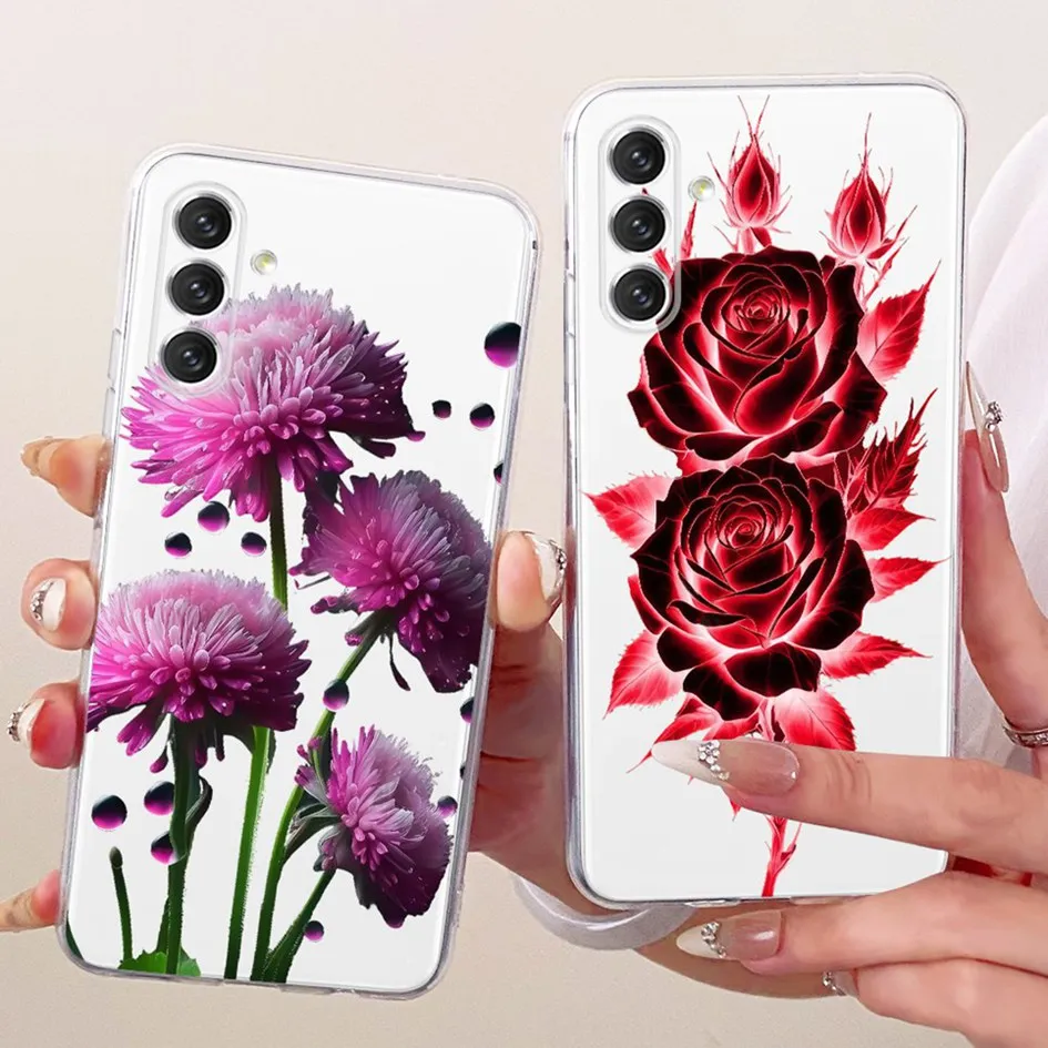 Para Samsung Galaxy A14 funda SM-145F funda de silicona transparente moda flor suave carcasa de teléfono para Samsung A24 A34 A54 5G parachoques - imagen 2