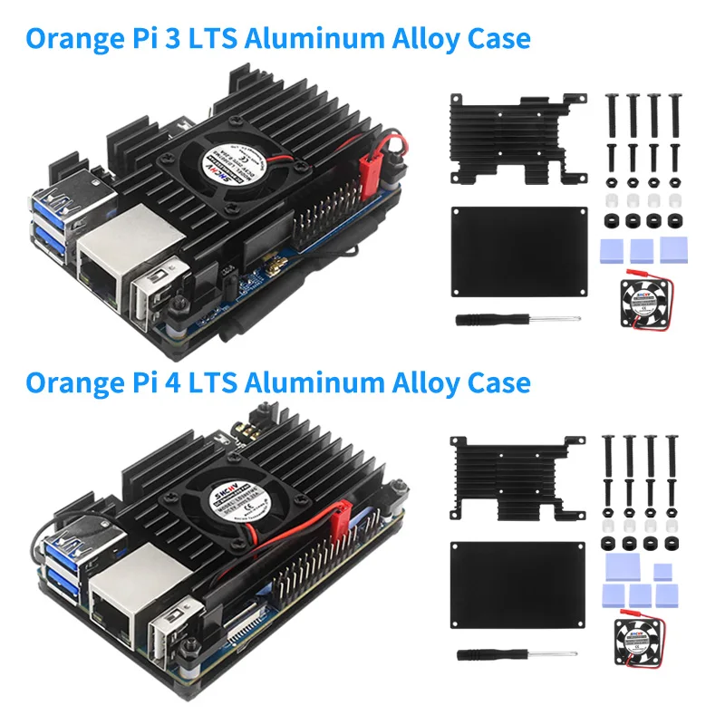 Naranja Pi 3 LTS-carcasa de disipación de calor, carcasa de aluminio blindada de Metal, refrigeración pasiva, Enclouse con ventilador para Orange Pi 3 LTS