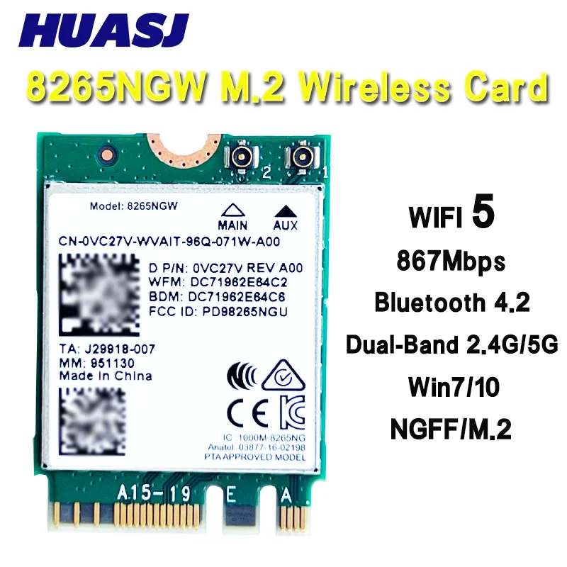 Wireless-AC 8265 banda Dual 2,4G/5Ghz Wifi Bluetooth Wlan para 8265NGW NGFF 802.11ac 867Mbps 2x2 MU-MIMO BT 4,2 tarjeta