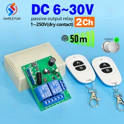 433MHz DC 6V 12V 24V 10A interruptor de Control remoto inalámbrico, módulo de relé RF de 2 canales, transmisor de 50m, para puerta de garaje/luz/Motor/DIY