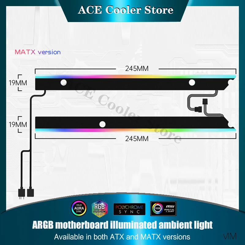 Luz trasera de la placa base del ordenador 5V ARGB, decoración de iluminación MB, Panel plano trasero, súper compatibilidad para tipo ATX o MATX, AURA