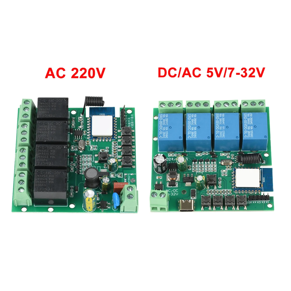Módulo de interruptor de relé de Control remoto WiFi, tres modos, 4 canales, CA 220V, 433MHz, RF, funciona con la aplicación Tuya DC/AC 5V/7-32V - imagen 2