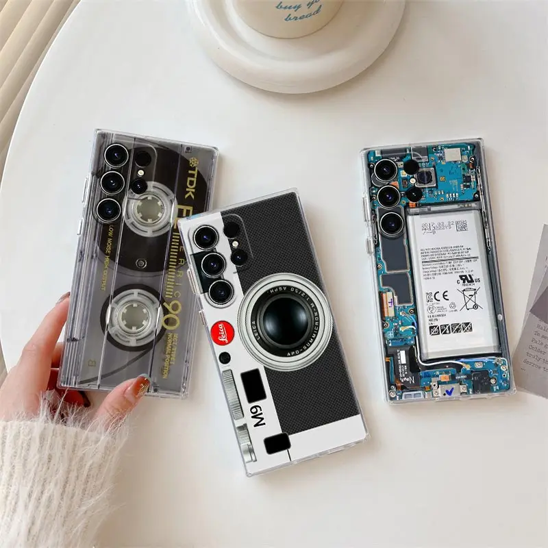 Funda de teléfono con placa de circuito para Samsung Galaxy S24 S23 Ultra, cubierta de cámara Vintage S22 S20 Plus S21 FE, fundas transparentes, cintas musicales