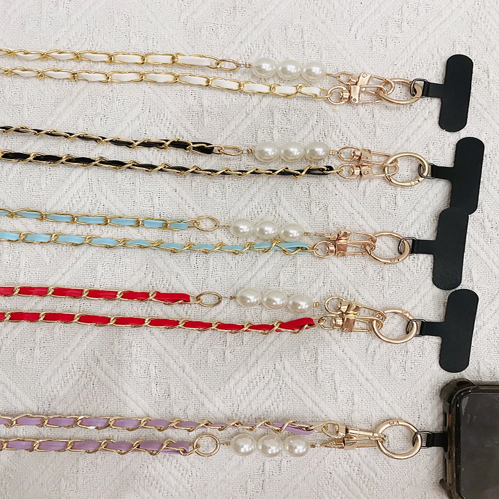 Cordón cruzado largo para teléfono, cadena de recogida de perlas, correa de hombro de cuello largo para mujer, funda de teléfono Universal antipérdida