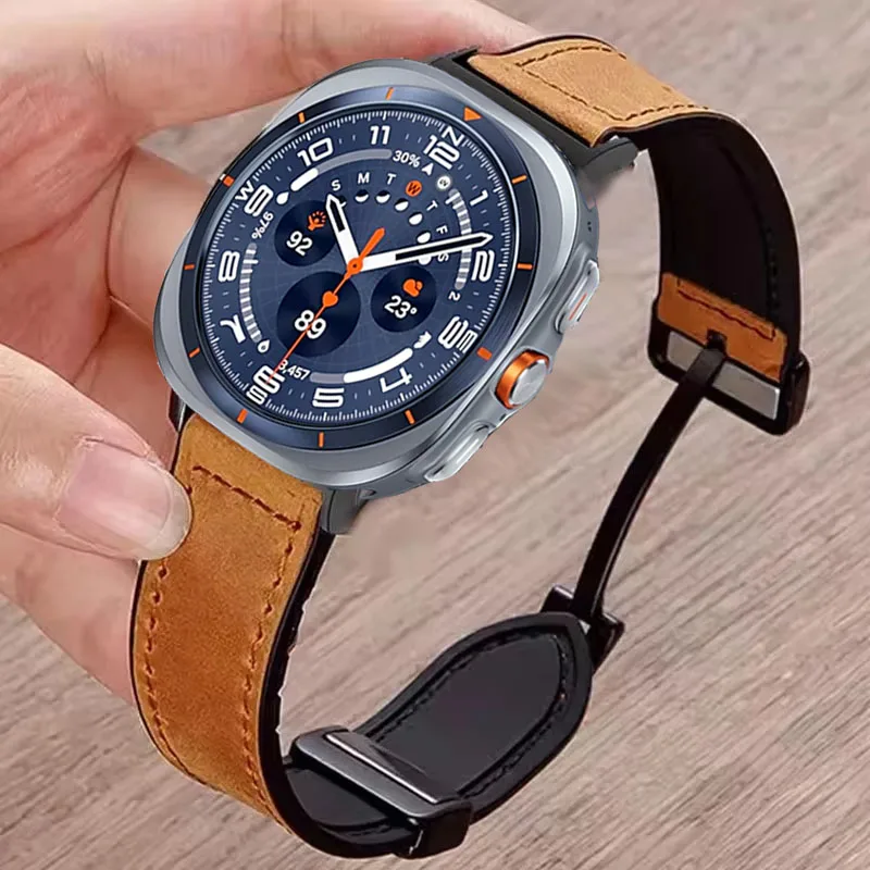 Correa de silicona + cuero para Samsung Galaxy Watch Ultra 2025, pulsera magnética, pulsera deportiva para Galaxy Watch 7 Ultra 47mm