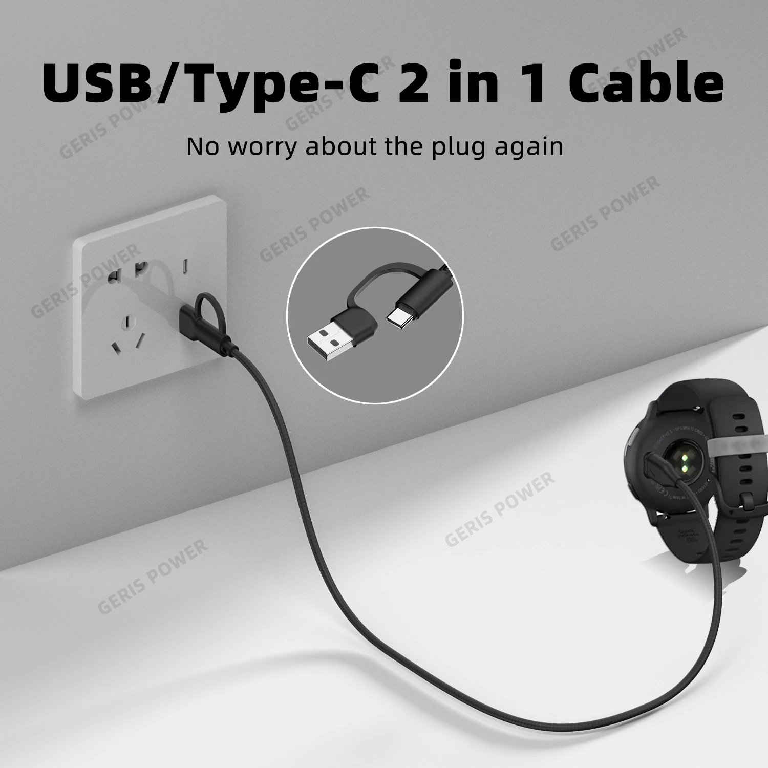 Cable cargador magnético USB/tipo C 2 en 1 para Garmin Fenix 5 5S 5X Plus 6 6S 6X Pro 7 7S 7X forerunner 45 55 165 255 945 965 - imagen 3