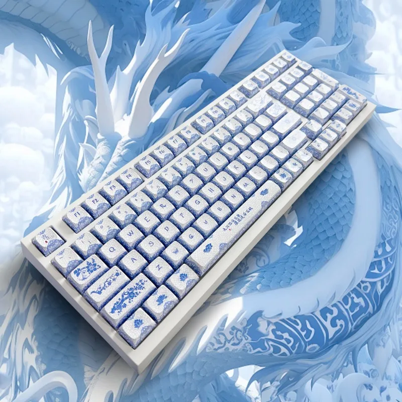 Teclas de porcelana azul y blanca efecto cerámico espejo PBT ZDA Dye-Sub teclas personalizadas teclado mecánico Wooting - imagen 2