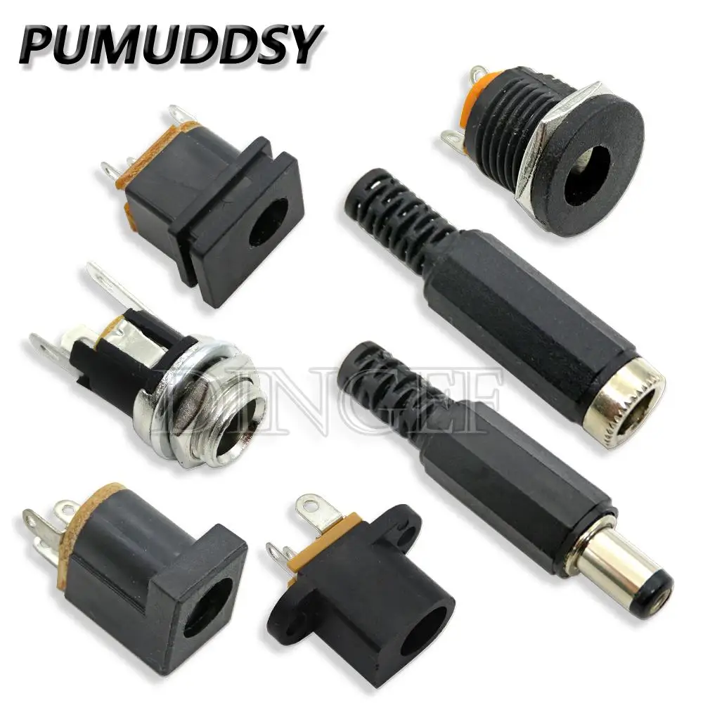 10 Uds 5 pares 5,5x2,1mm enchufe de alimentación CC macho hembra Jack tuerca montaje en Panel conector adaptador de corriente CC DC012 DC015 DC017 DC022