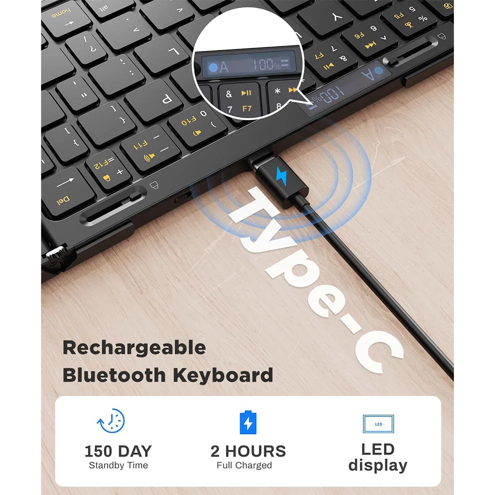 Teclado Bluetooth plegable con panel táctil, teclado de viaje inalámbrico, compatible con conexión multidispositivo, teclado portátil de tamaño completo - imagen 5
