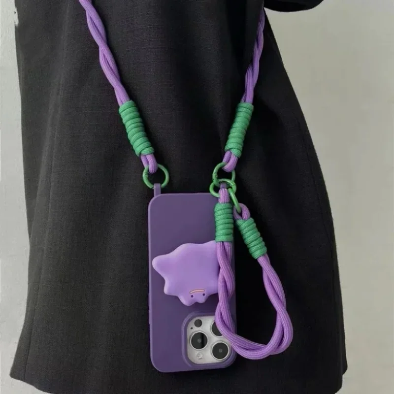 Funda de silicona con correa de muñeca para iphone, carcasa con cordón cruzado, collar de dibujos animados, soporte para teléfono, 16 Pro Max Plus - imagen 3
