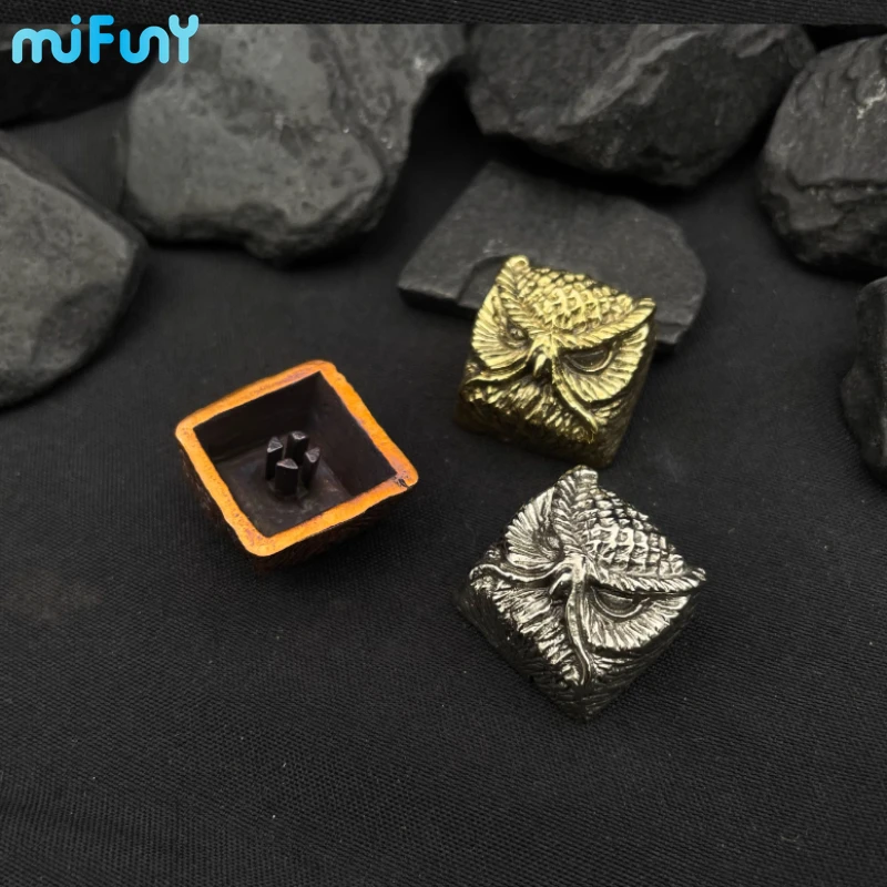 Tecla de punto de cobre puro, búho Original, personalizado, artesanal, eje cruzado, accesorio de teclado mecánico Universal - imagen 3