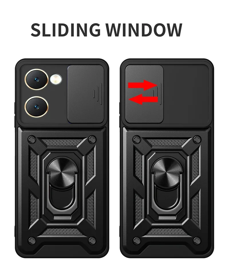 Para Vivo Y03 4G Funda lente deslizante protección de cámara Capa trasera para Vivo Y03 4G Y 03 VivoY03 cubierta soporte de anillo magnético Armadura Funda - imagen 2