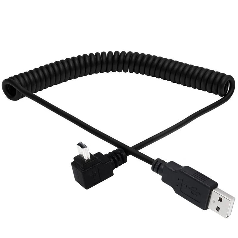 Muelle espiral en espiral USB 2,0 A macho a 90 grados en ángulo MINI 5 pines Cable de enchufe macho izquierdo y derecho - imagen 4