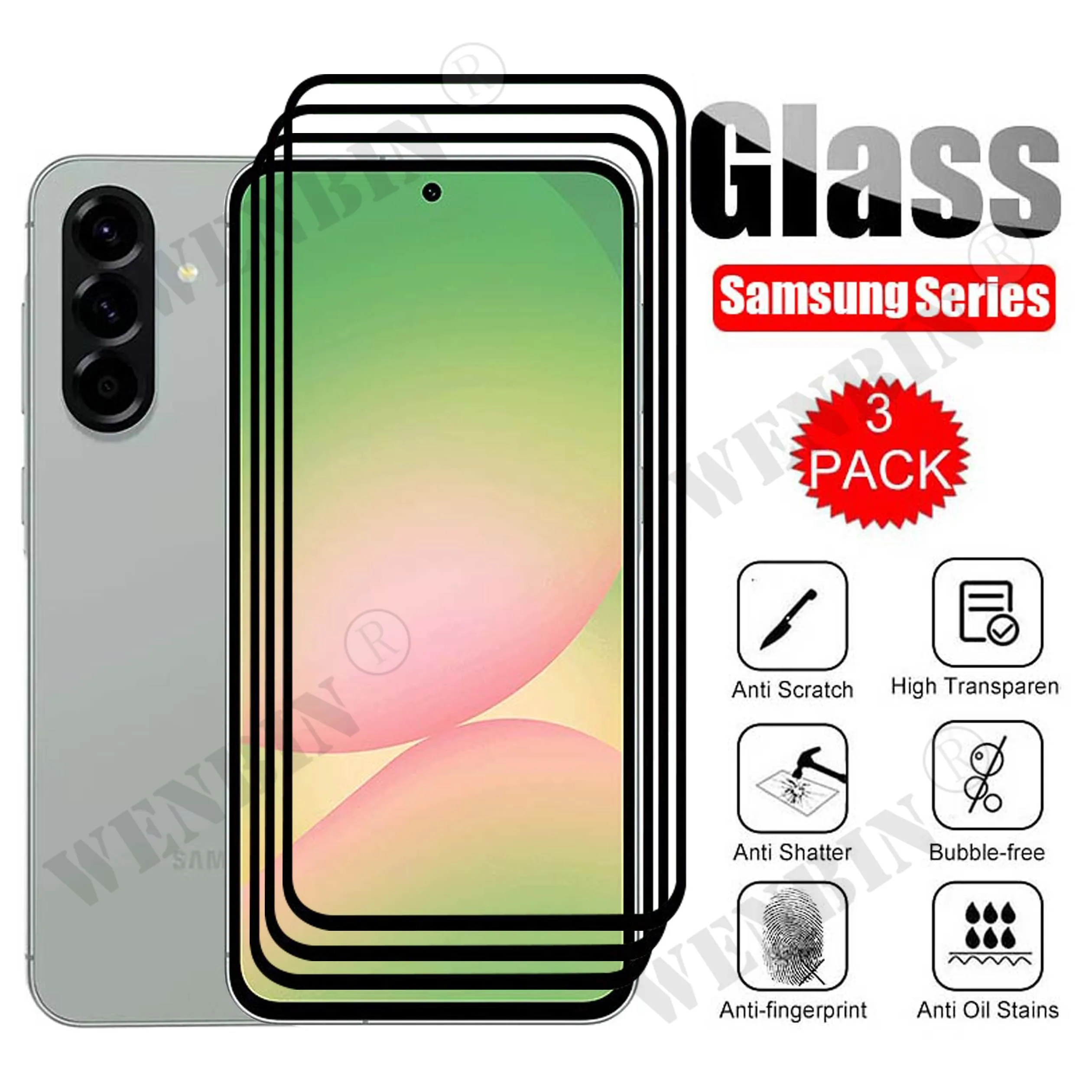 3 piezas de vidrio templado para Samsung Galaxy A56 A55 A36 A35 A16 A15 5G Protector de pantalla de cubierta completa curvada