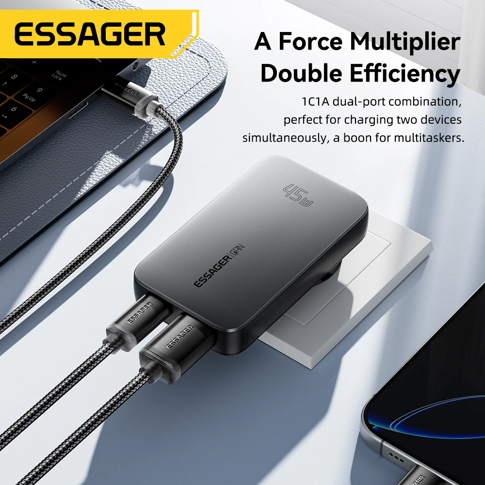Essager 45W GaN cargador USB tipo C PD3.0 carga rápida para tableta MacBook QC4.0 3,0 cargador de teléfono para iPhone16 15 14 Xiaomi Huawei - imagen 3