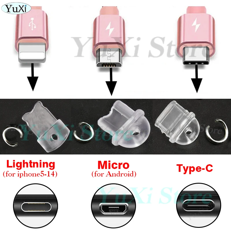 Tapones antipolvo para puerto de carga, para puerto Micro iOS tipo C, decoración artesanal, tapones antipolvo, tapones protectores transparentes, 10 Uds. - imagen 4