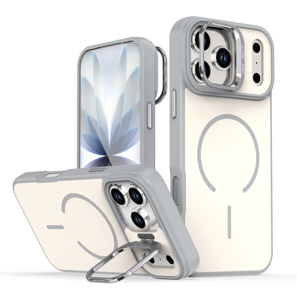 Funda magnética para teléfono con soporte de lente plegable Magsafe para iPhone 17 16 15 14 13 12 Pro Max Air Plus 11, funda protectora esmerilada mate