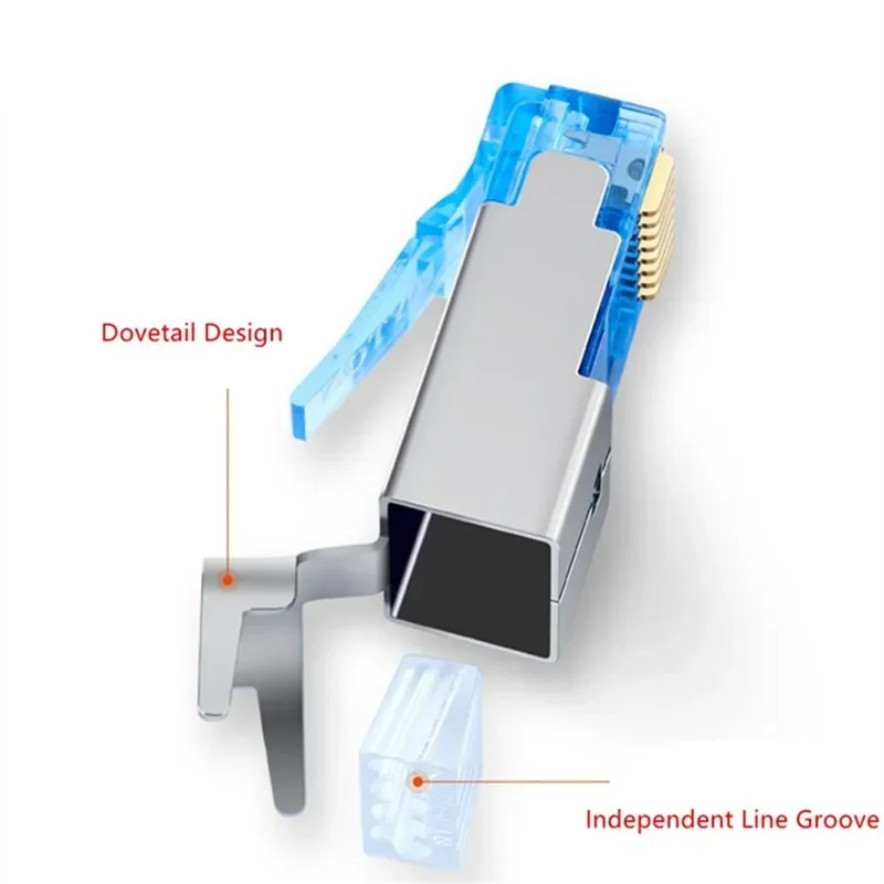 Conector Cat7 RJ45 Blindado con Contactos Dorados y Cabeza de Cristal - imagen 4