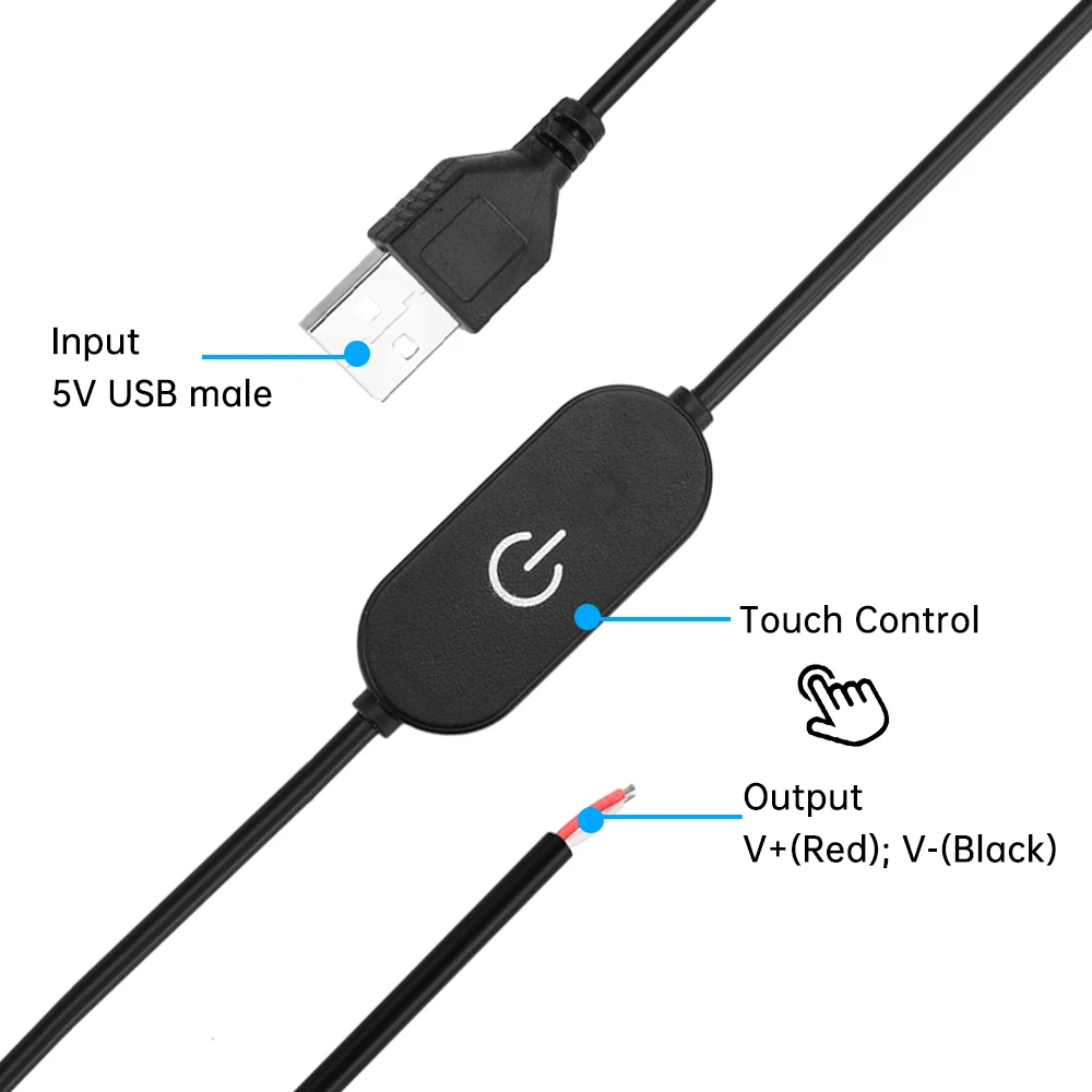 Cable de interruptor de atenuación táctil USB 2A 5V 12V 24V USB 2.0A a controlador de atenuación de salida de 2 cables para luces de tira LED de un solo Color - imagen 4