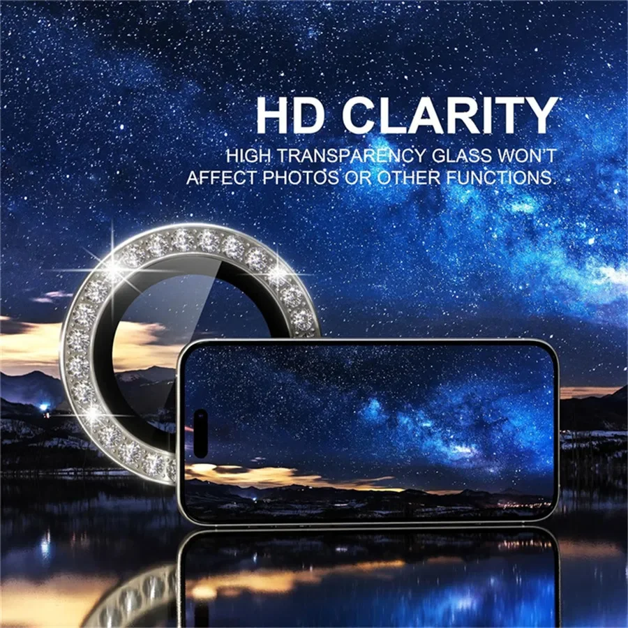 3-2 uds tapas de diamantes brillantes Protector de lente de Metal para IPhone 17 Pro Max 17Air 17Pro 16 15 14 Pro Max Protector de cámara película de vidrio - imagen 5
