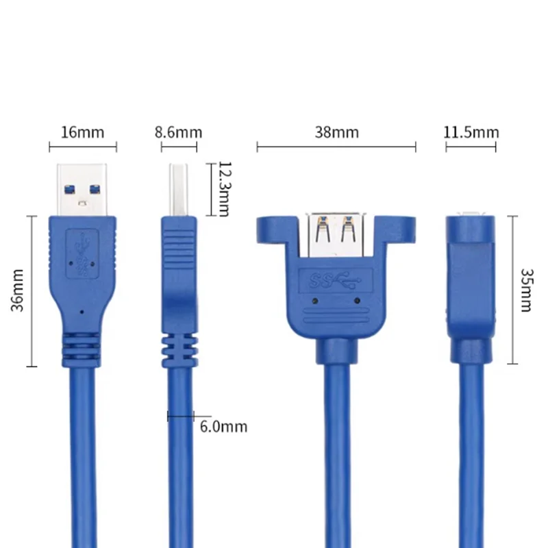 Cable de montaje en panel de extensión USB 3.0 SuperSpeed macho a hembra con tornillos para ordenadores, teléfonos móviles y impresoras - imagen 3