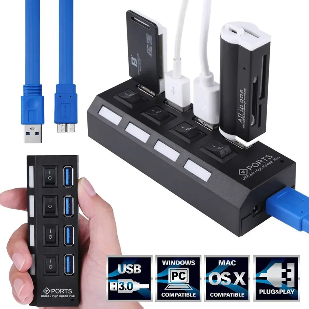 Nworld Multi puertos USB HUB 3,0 4/7 puertos interruptores adaptador de corriente accesorios de computadora divisor USB 5Gbps accesorios de PC - imagen 4