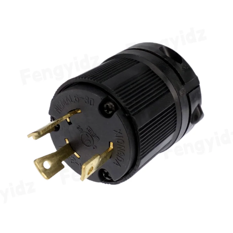 Fengyidz negro americano 30A 250V NEMA L6-30P L6-30R US 3 orificios antiapagado enchufe de alimentación industrial conector de cable en línea - imagen 2