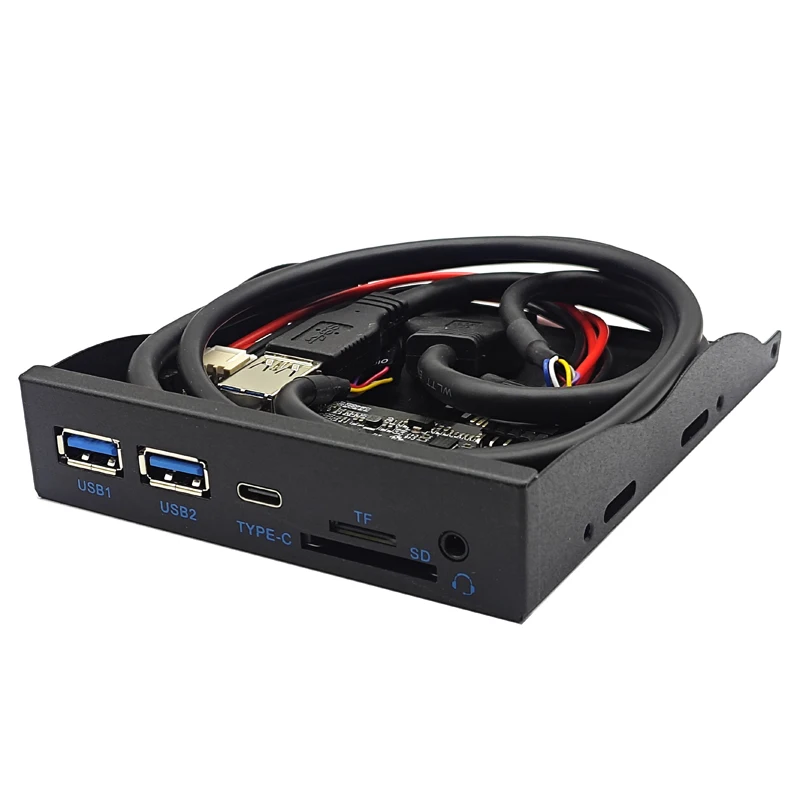 HUB de panel frontal USB 5Gbps 2 x USB3.0 + 1 x TYPE-C + TF/SD + AUDIO HD Adaptador de micrófono con conector para auriculares de 3,5 mm para escritorio Bahía de disquete de 3,5" - imagen 2