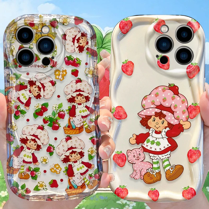 Funda con ondas de pastel de fresa para iPhone 16 E 15 Pro Max 14 13 12 Mini 11 Pro Max XS X 8 7 Plus, Fundas de silicona líquida