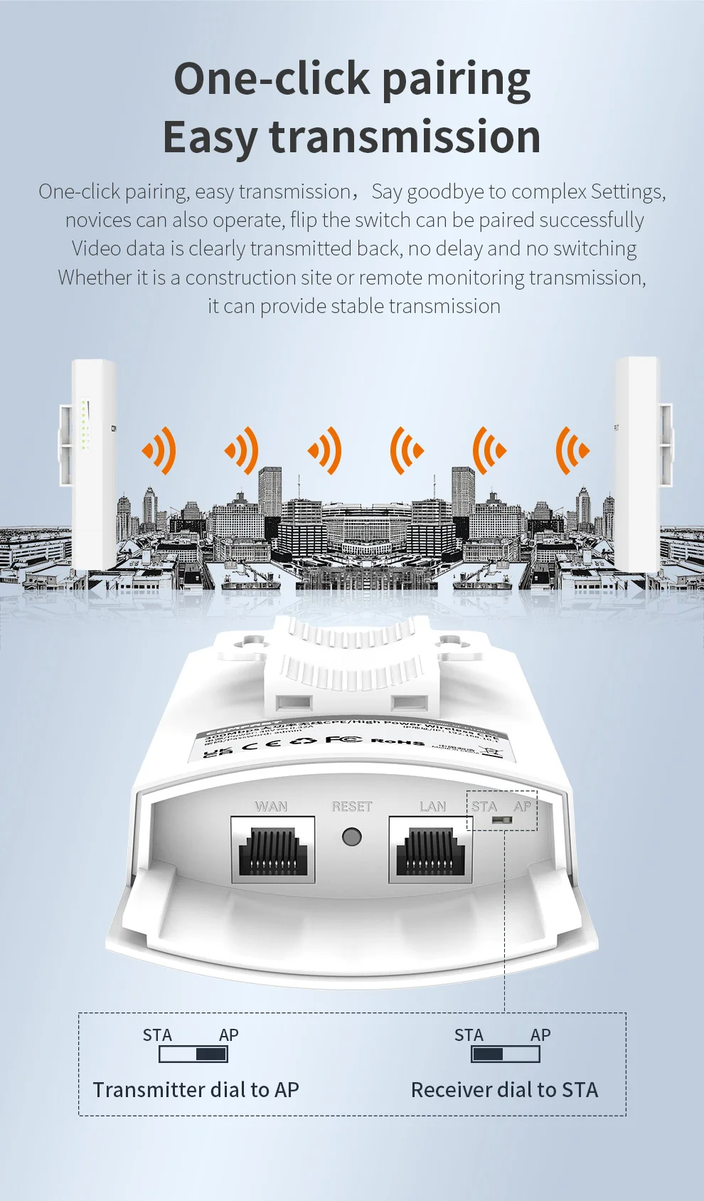 COMFAST 300Mbps 5,8 Ghz puente AP inalámbrico para exteriores 3KM WIFI CPE punto de acceso 11dBi antena WI-FI enrutador de nanostación 2 uds - imagen 4