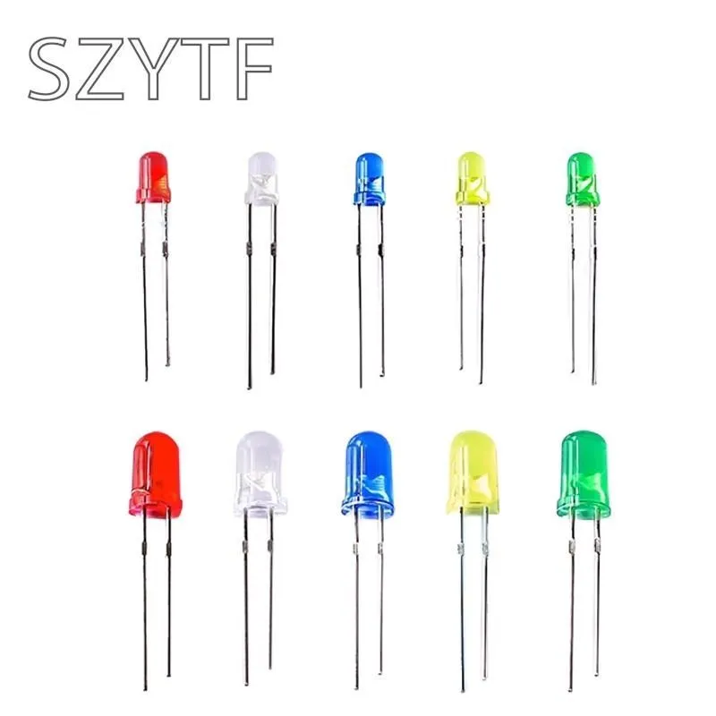 Kit de diodos LED de 3mm, 100 unidades/lote, 3mm, emisor de luz, Blanco cálido, verde, rojo, azul, amarillo, naranja, morado, UV, rosa, LED DIY
