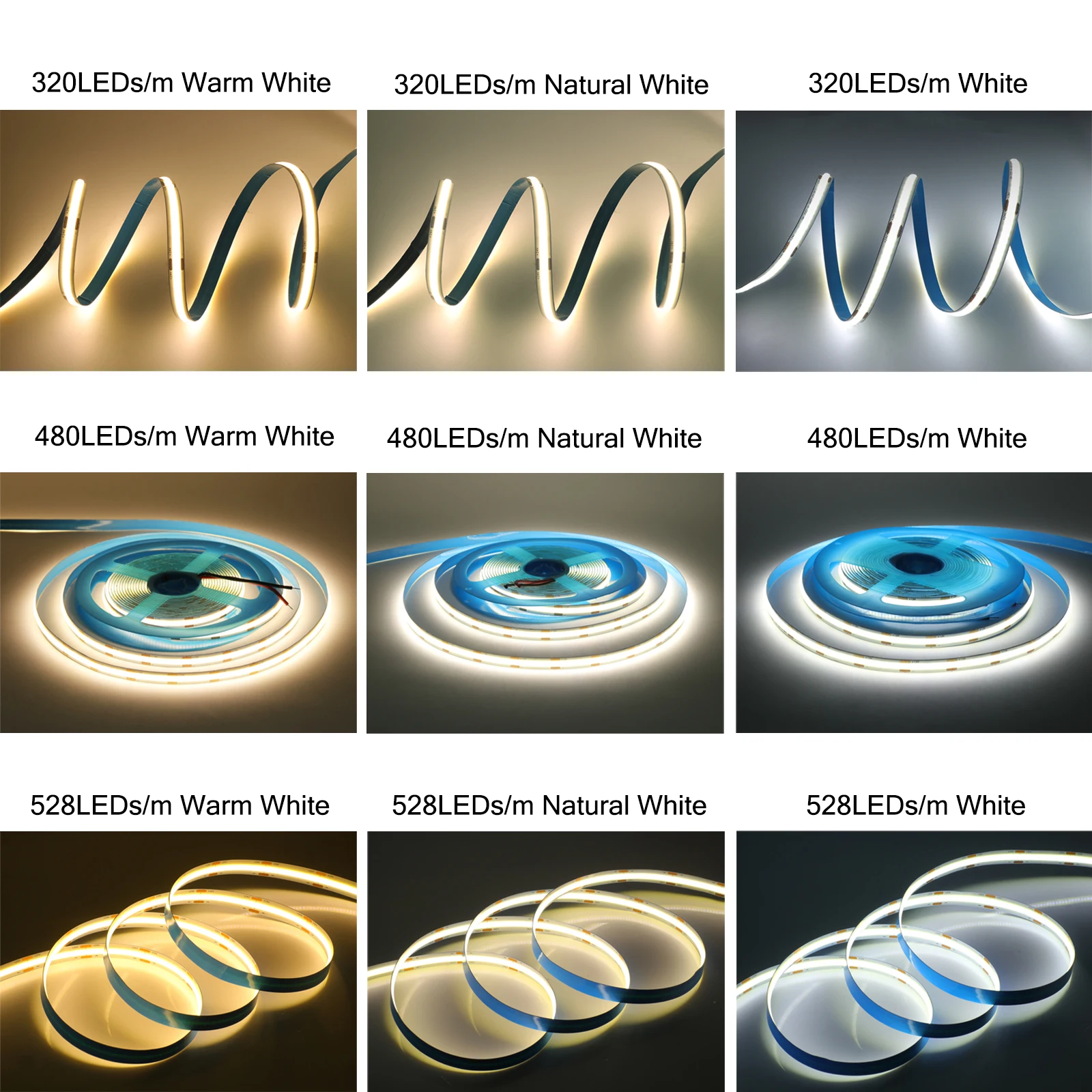 Tira de luces LED COB de 8mm, 320, 480, 528 LED/m, barra de Luz lineal suave y Flexible DC12V/24V, alta densidad, blanco frío y cálido para iluminación de decoración - imagen 3