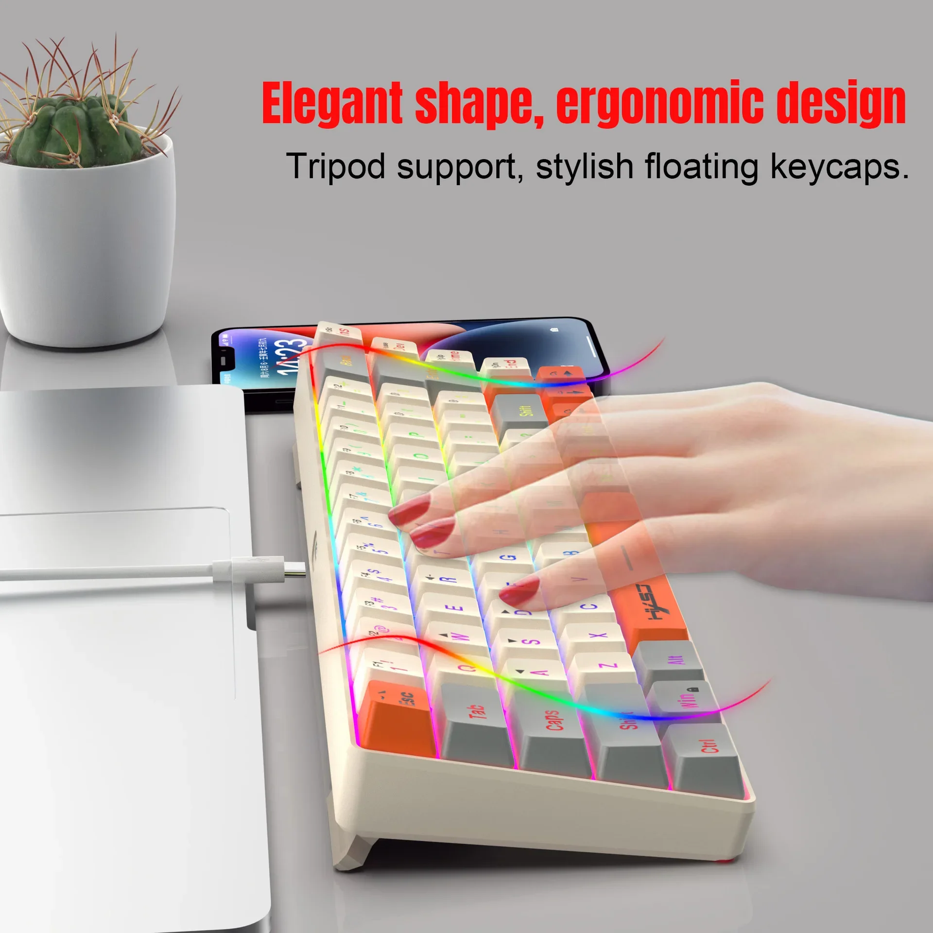 Teclado español para juegos, ordenador retroiluminado, Mini teclado con cable 60%, USB, ergonómico con retroiluminación, mini teclado para ordenador portátil - imagen 2