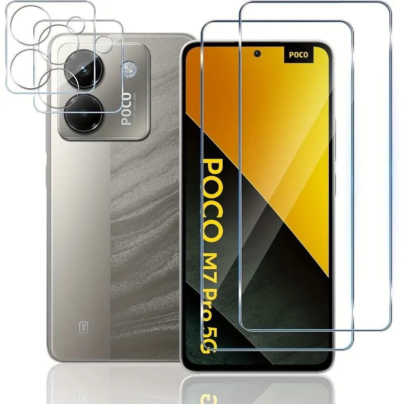 2 uds vidrio templado con 2 uds película de lente de cámara para Xiaomi Poco M7 Pro M6 Plus M5 M4 M3 Pro F7 F6 F5 F4 Pro vidrio