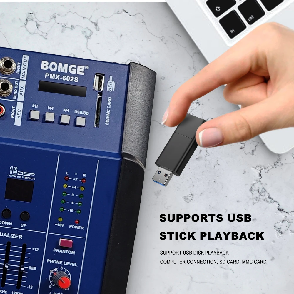 Mezclador de Audio profesional de 6 canales con sistema de micrófono inalámbrico, tarjeta de consola de sonido, interfaz USB de 48V para karaoke y DJ - imagen 2