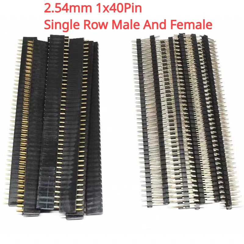 10 Uds 1x40Pin 2,54mm paso de una sola fila hembra PCB placa de enchufe conector de cabezal de Pin macho para Arduino