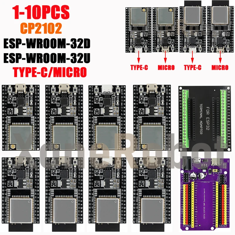1-10 Uds. Placa central de ESP32-DevKitC TYPE-C/MICRO Placa de desarrollo ESP32 ESP32-WROOM-32D/U WIFI + NodeMCU-32 IoT compatible con Bluetooth