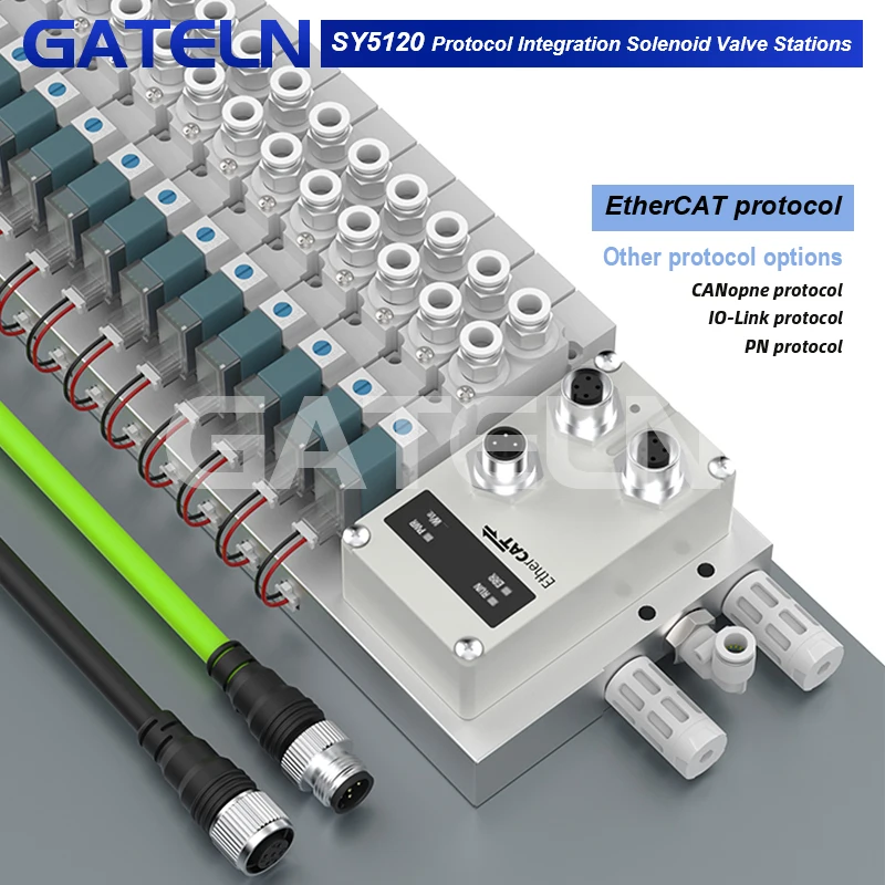 Válvula Solenoide neumática SY5120-5LZD-01 protocolo de comunicación EC válvula integrada isla 24V colector de enchufe inferior
