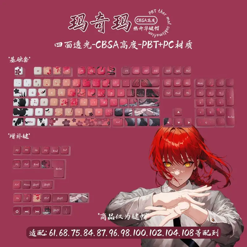 131 teclas translúcidas SakuraRaven Pudding Makima Anime Keycaps CBSA PC Keycap tapas de teclado mecánico para 64/68/71/108