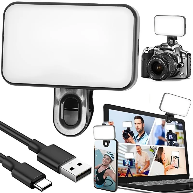 Luz para Selfie para teléfono, luces para videoconferencia, luz LED portátil, Clips portátiles compatibles con 3 luces para trabajo remoto, transmisión en vivo