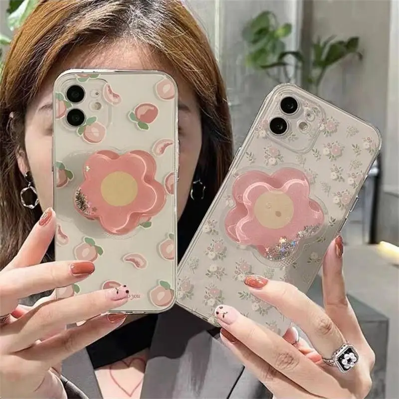 Funda con soporte para teléfono móvil Huawei, carcasa cuadrada de silicona suave con diseño de flores rosas, arena movediza, para Honor X7B, X8B, X9B, Nova 5T, P40 Lite - imagen 3