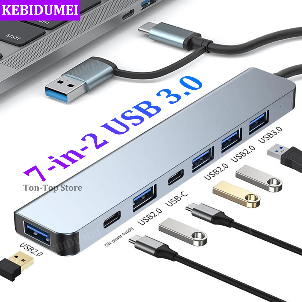 7 puertos USB 3,0 HUB USB C HUB TYPE-C a USB HUB concentrador USB C estación de acoplamiento 5Gbps adaptador de alta velocidad OTG para PC MacBook